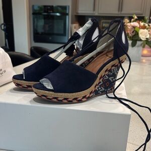 Cabi Isla Navy Espadrille Wedge Sandals